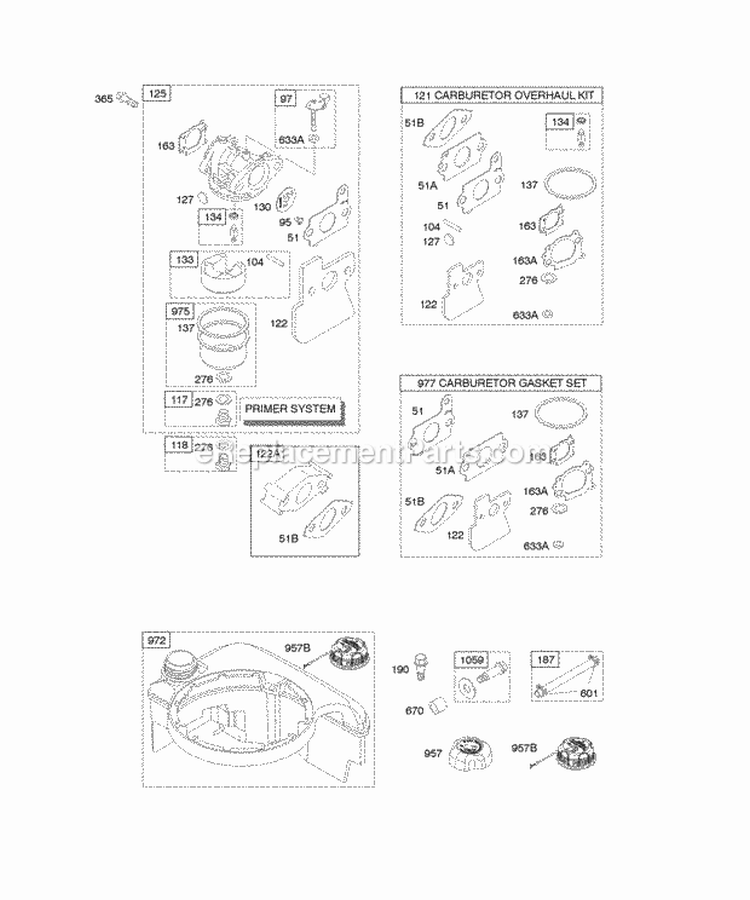 Carburetor Fuel Supply Diagram and Parts List for 126602-0146-E1  Briggs and Stratton Engine